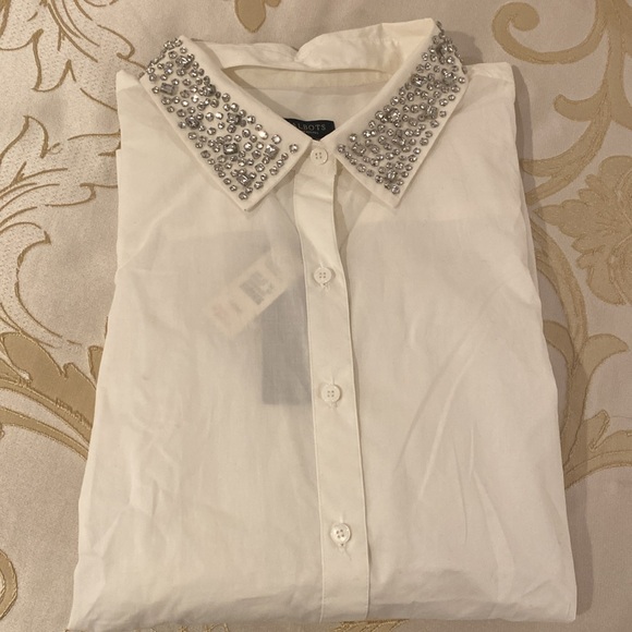 Talbots Tops - Talbots White Button-Up Shirt with Embellished Collar